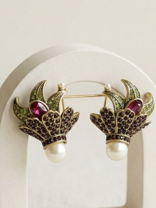 Heidi Daus Faux Pearl Clip On Earrings Statement Jewelry